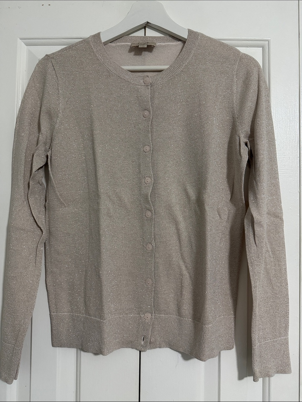 LOFT Sparkle Button-Front Cardigan - Light Taupe